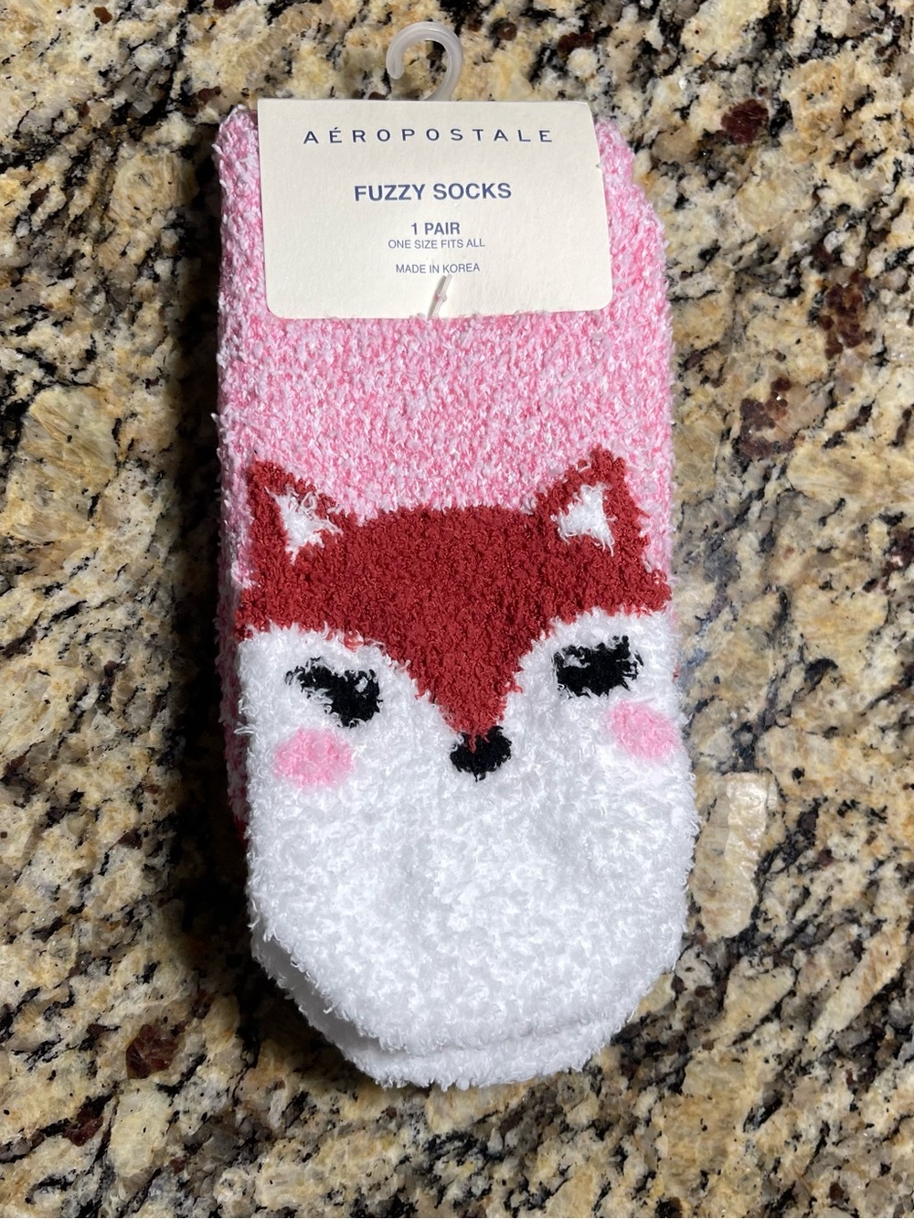 Aeropostale Kids Pink, White & Red Fox Fuzzy Socks